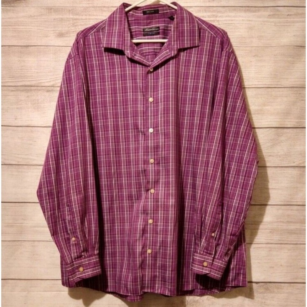 Kenneth Cole Men's Slim Fit Long Sleeve Dress Shirt Plaid‎ Fuchsia Size 18 34/35
